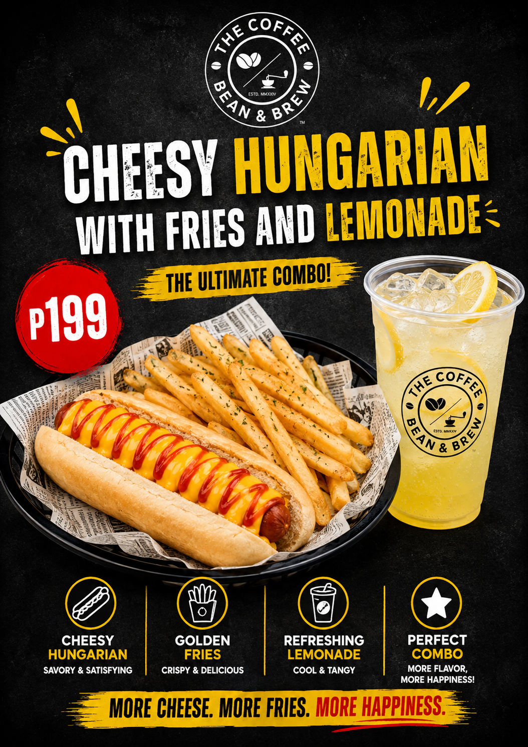 Cheesy Hungarian with Fries and Lemonade
